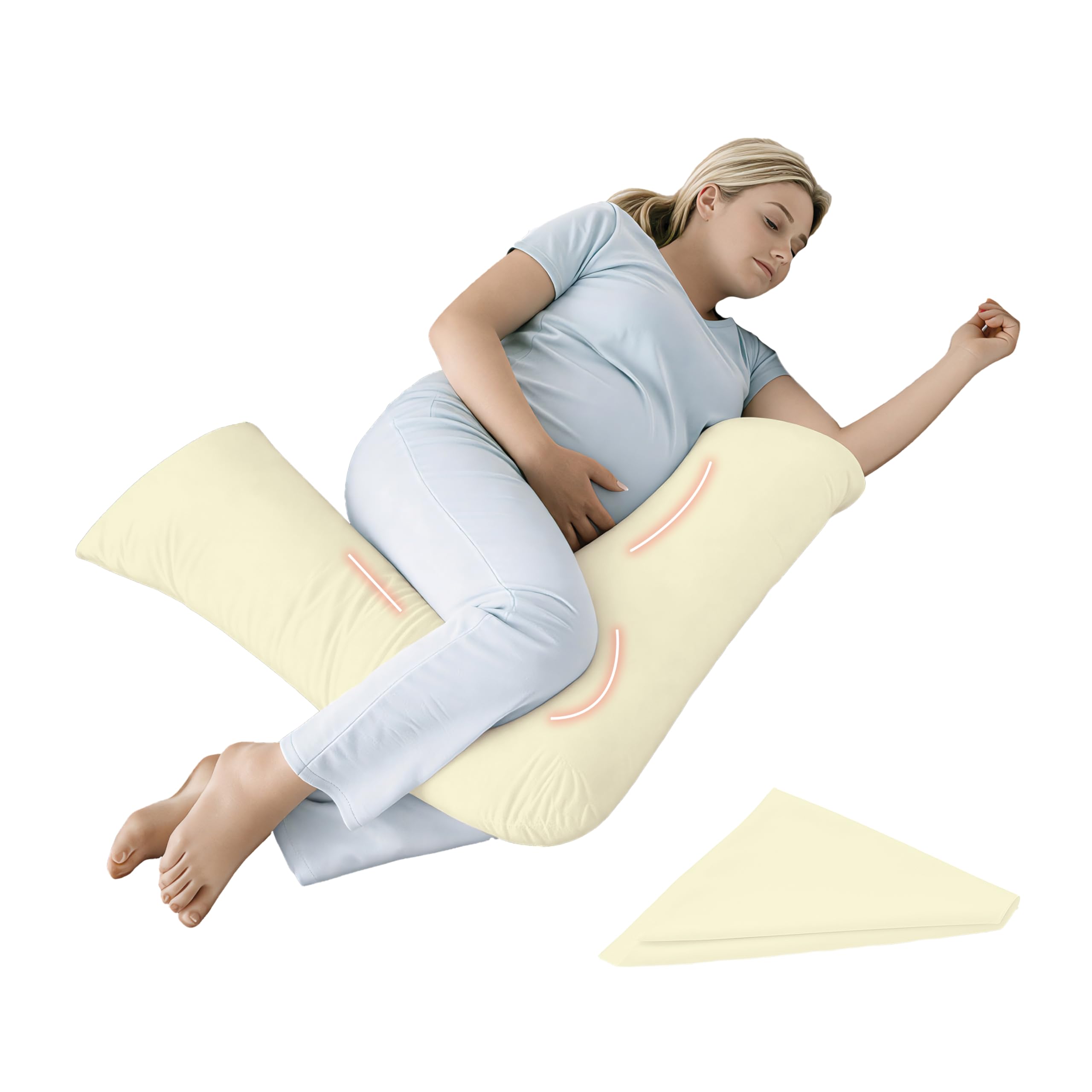 EGYPTO Orthopaedic V Pillow with Pillowcase | Anti-Allergy V Shaped Pillows for Neck & Back | Ideal for Pregnancy, Nursing & Recovery Triangle Pillow (Cream)