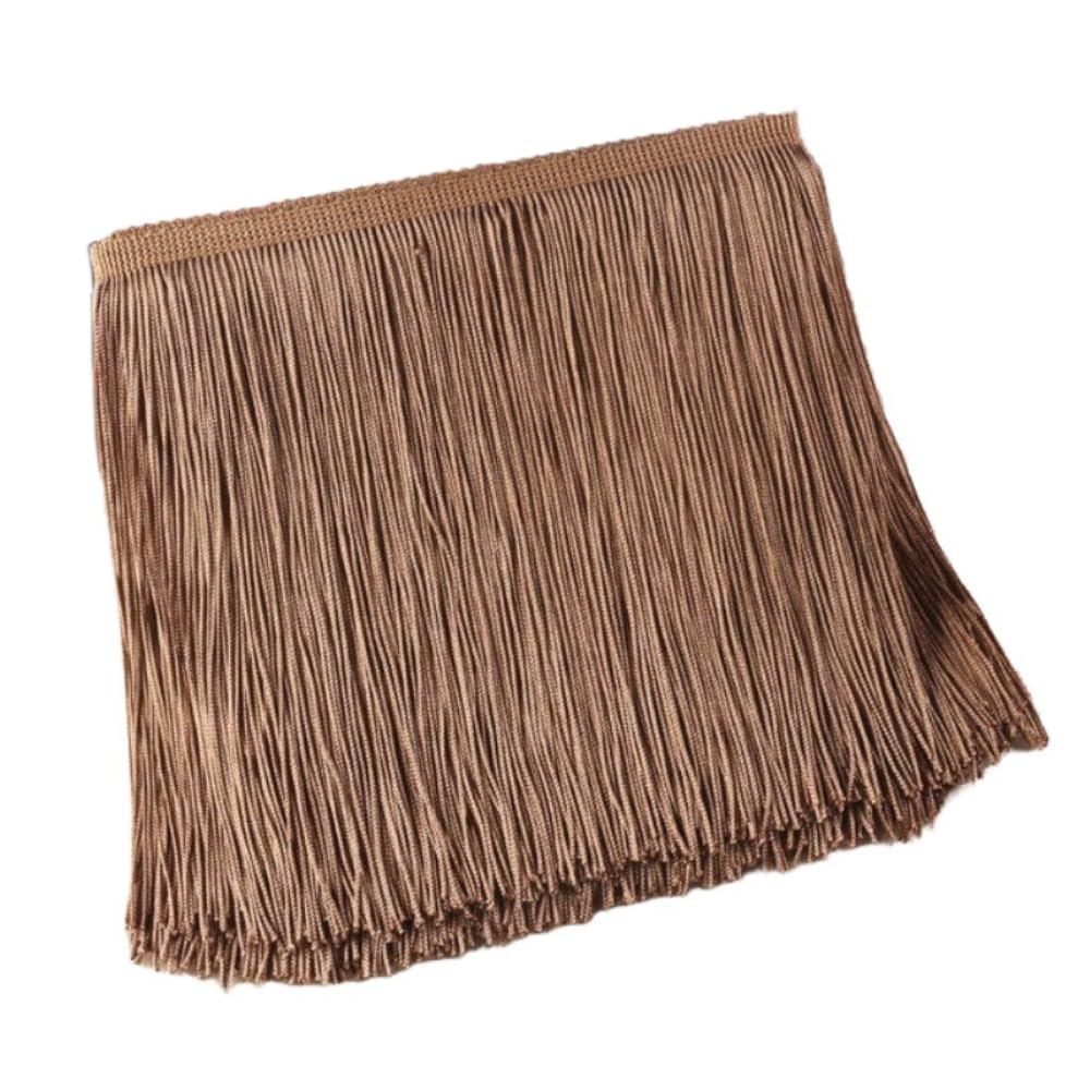 Blausky 15 cm x 2 m Wide Tassel Fringe Trim Dance Fringe Cut Fringe Silky Fringe Ribbon Decorative Ribbon Fringe Trim Ribbons for Sewing, for Latin Dress, Lingerie Curtains, Khaki