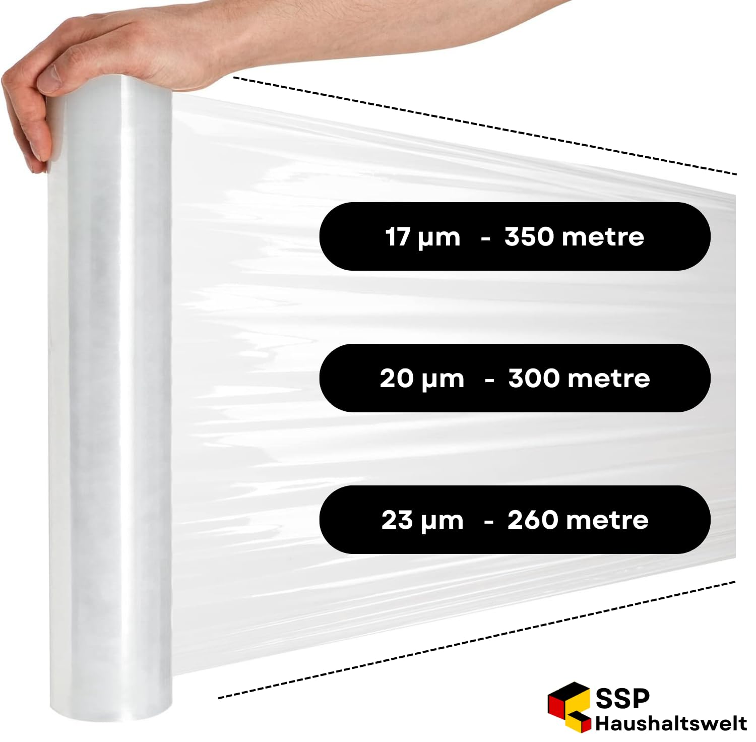 6 rollen Stretchfolie 23µm, 3kg, 50cm x 267m Länge Transparent folie für möbel Hand Stretchfolie rollen I Palettenfolie Handfolie Wickelfolie I Verpackungsmaterial Packfolien (6 Stück)