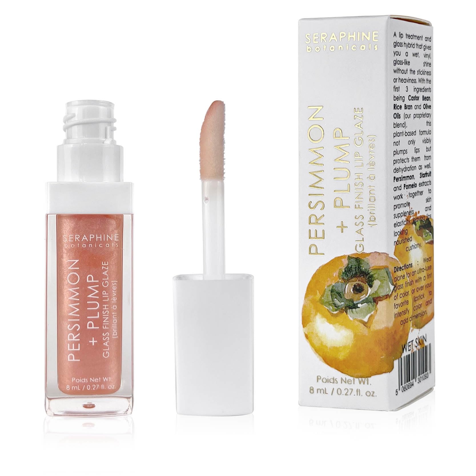 Seraphine Botanicals Persimmon + Plump - Glass Finish Lip Glaze (Wet Skin, Full Size)
