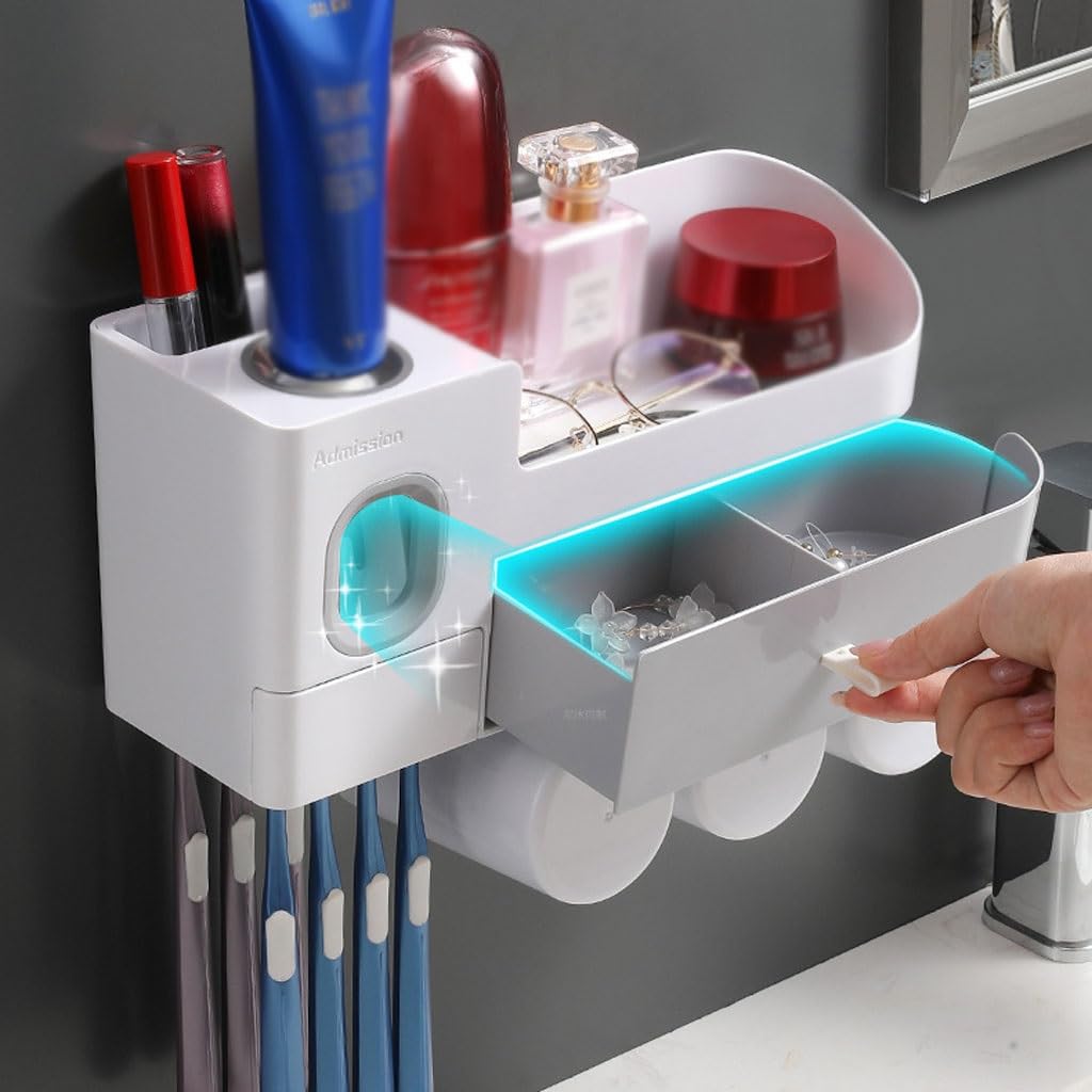 Soporte para Cepillo de Dientes de Pared para baño, dispensador de Pasta de Dientes, Soporte para Pasta de Dientes Blanca, Caja de Almacenamiento de cosméticos con cajón (A S24cm)