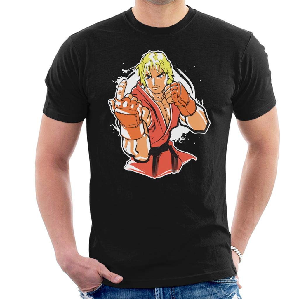 Cloud City 7 Men's Black Street Fighter Ken Masters Fighting Pose T-Shirt