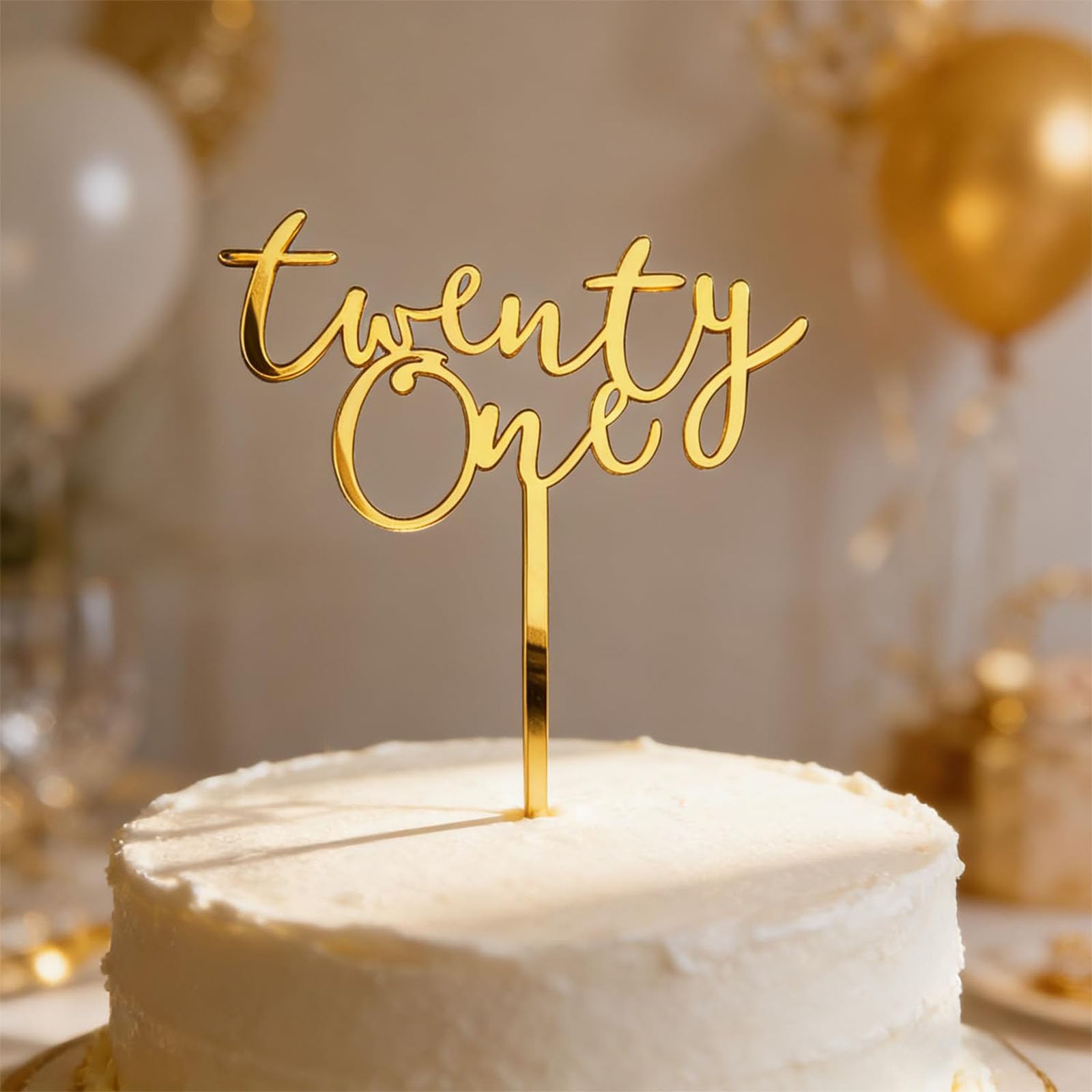 21st Birthday Cake Topper Gold - Twenty One Thick Acrylic Cake Decoration - Durable Number Topper with Secure Packaging for 21st Party Supplies.