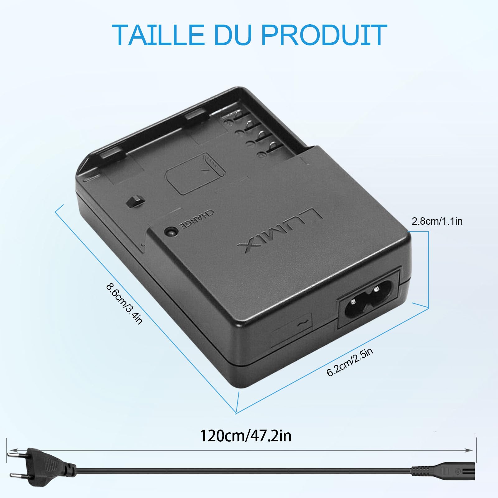 DMW-BCT10 DMW-BLF19 DMW-BLF19E DMW-BLF19PP Chargeur de Batterie Compatible avec Panasonic Lumix DC-G9, DC-GH5, DMC-GH3, DMC-GH3K, DMC-GH4, DMC-GH4K Appareil Photo & 120cm AC Power Cord