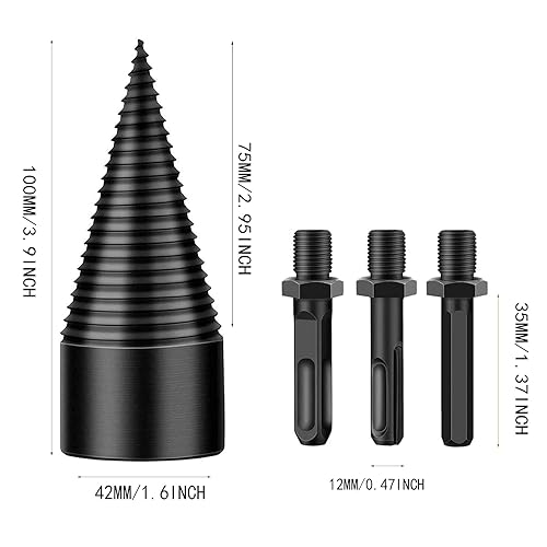 Miniatura 2 de Divisor de troncos de leña 4 brocas de taladro extraíbles de madera de leña brocas de tronco eléctricas de alta resistencia destornillador de cono
