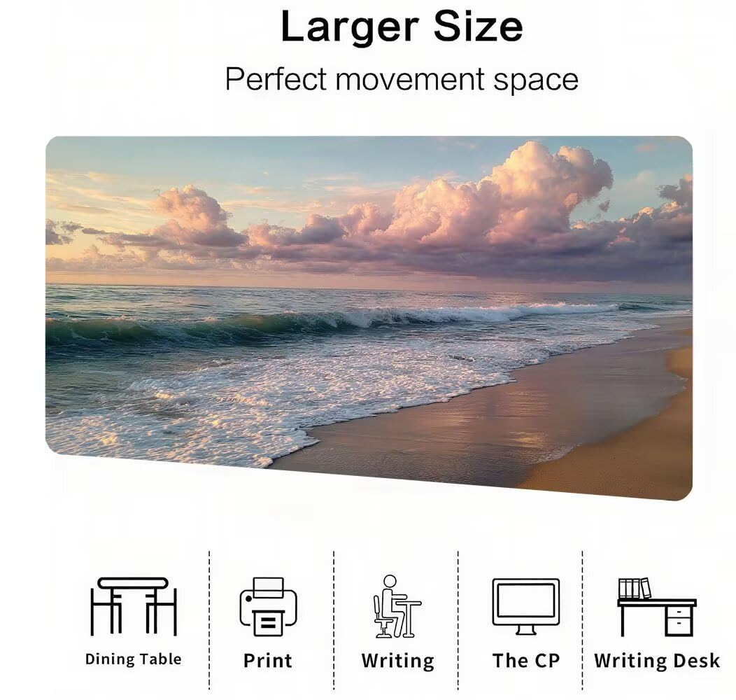 Podkładka pod mysz XXL 1400x600x3mm plaża, podkładka pod mysz do gier krajobraz, poprawa precyzji i szybkości, podkładka pod mysz do gier antypoślizgowa gumowa podstawa, dekoracja biurka MM-147