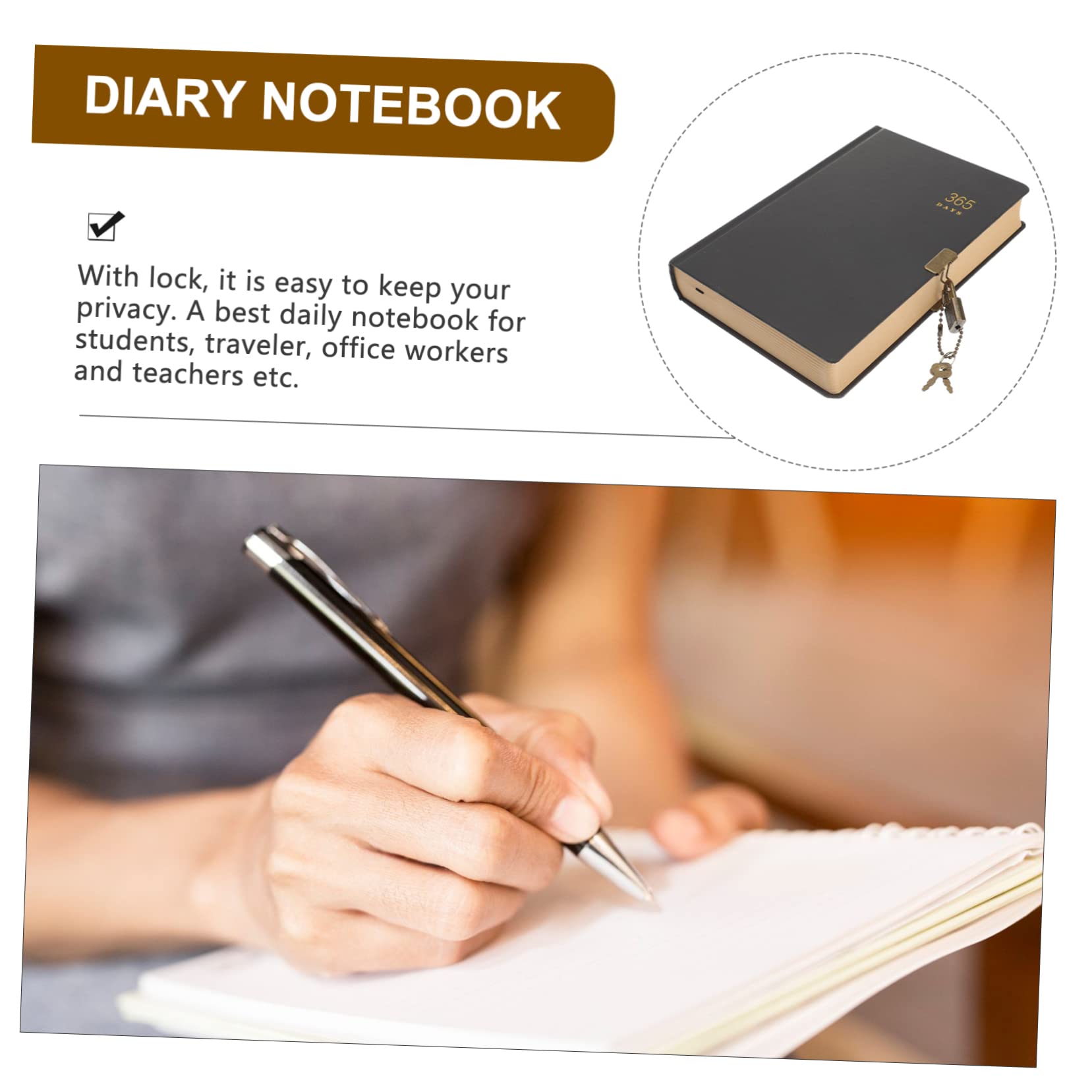 NUOBESTY Diario Personale con Lucchetto, 365 Giorni, Portatile, in Carta, per Studenti e Casa, per Scrivere Pensieri e Organizzare le Giornate Stile Casuale