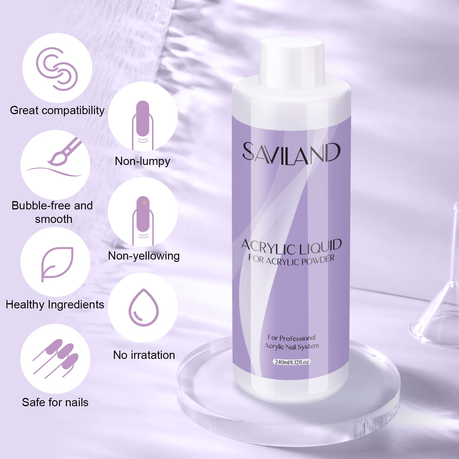 Saviland Liquido Acrilico: 240 Ml Di Liquido Per Unghie Ema Per L'Applicazione Di Unghie Acriliche, Per L'Allungamento Delle Unghie E Per L'Intaglio 3d Nel Salone Delle Unghie.
