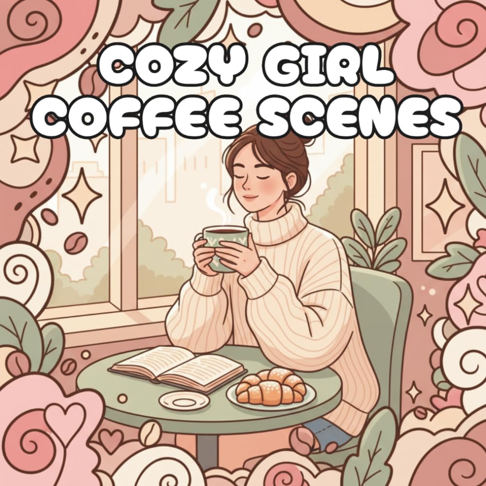 Cozy Girl Coffee Scenes: A Coloring Book for Adults with Café Settings, Aesthetic Workspaces, Iced Drinks, Laptops & Peaceful Reading Corners to Relax ... (Cozy Aesthetic Lifestyle Coloring Series)
