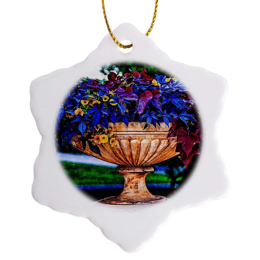3 inch Snowflake Porcelain Ornament - Colorful Garden urn with Plants and Petunia Flowers Alexis Photography - Seasons Summer