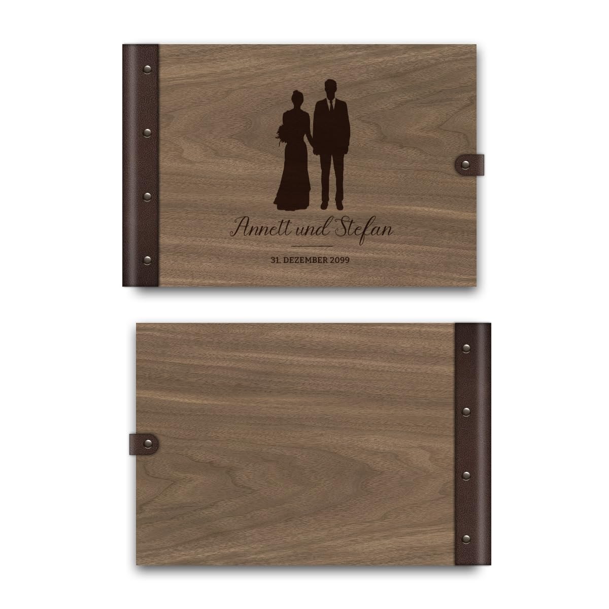 Personalisiertes Hochzeit Gästebuch echtes Holz DIN A4 Hochzeitsbuch mit Lasergravur - Brautpaar - mit 72 Blatt / 144 Seiten Naturpapier Weiß