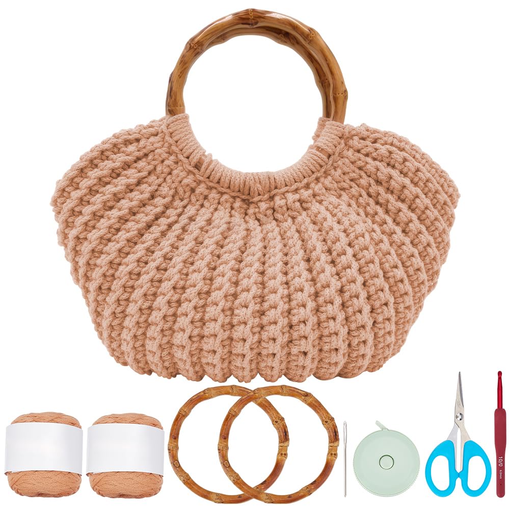 ACRNIGHEET DIY Häkeltasche Kit für Erwachsene Khaki Handtasche Häkelset für Anfänger DIY Handgemachte Tasche Kit mit Griff Khaki Tasche Making Kit für Anfänger mit Schritt-für-Schritt-Anleitung und