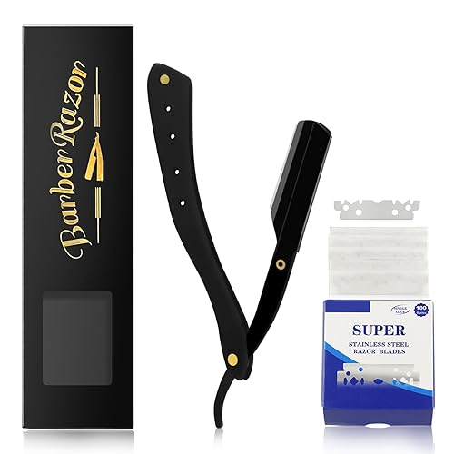 Maquinilla de afeitar profesional con mango de madera con 100 cuchillas de un solo borde, maquinilla de afeitar recta para hombre, afeitadora manual