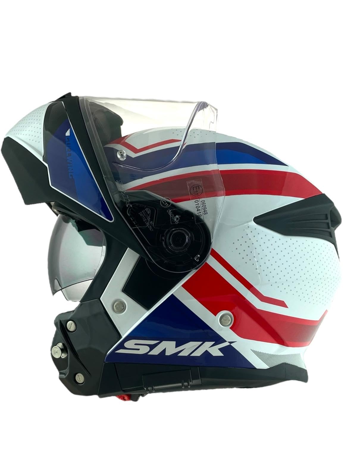 SMK Helmets GULLWING SUPERTOUR Modularhelm in Weiß, Blau und Rot, Zulassung 22.06, mit doppeltem Visier, P/J