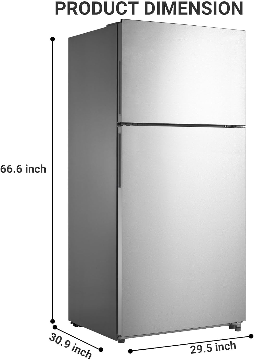 30" Freestanding Top Freezer Refrigerator, 18.0 Cu. Ft. Frost Free Refrigerator, Full Size Refrigerator with Freezer, Garage Fridge, Standard Depth, Stainless Steel