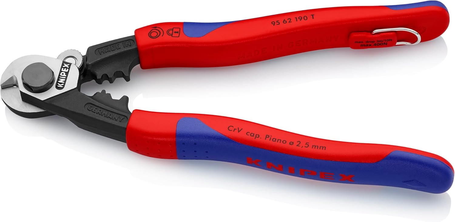 KNIPEX - 95 62 190 T BKA Tools - Wire Rope Cutters, Multi-Component, Tethered Attachment (9562190TBKA)