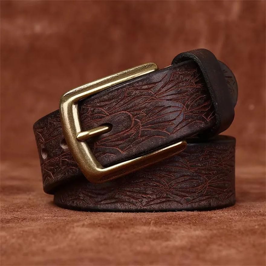 Pohullan Men Thick Copper Buckle Leather Casual Jeans Belt Retro Waistband Belts Accessories2
