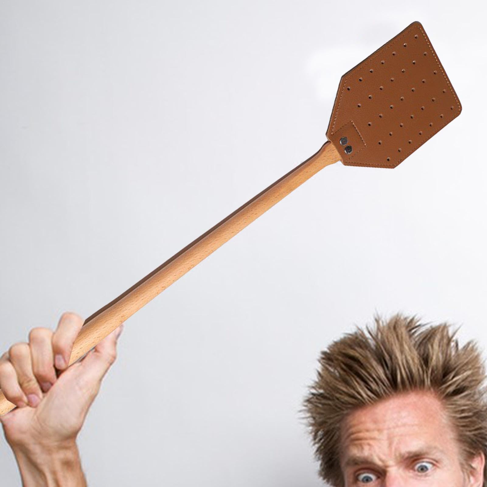 Scopino per mosche in legno robusto, sottotetto per vespe cava, sottaceto per mosche portatile, sottaceto per mosche in pelle | Scopino a mano con manico comodo per il giardino orto