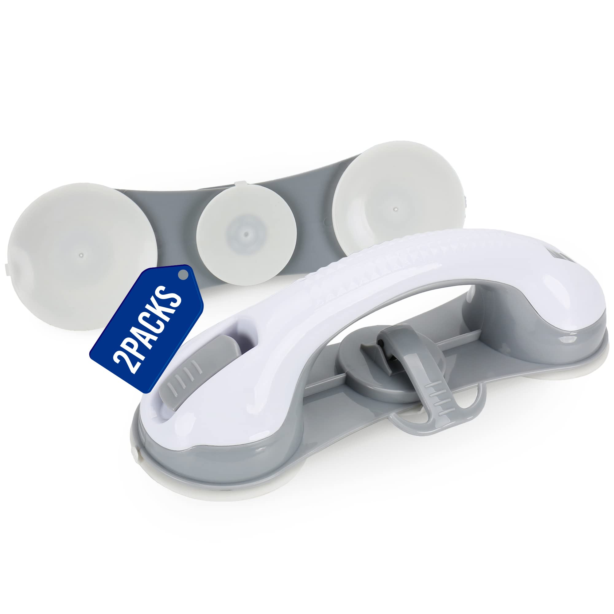 3 Suction Cup Grab Bars for Bathtubs and Showers, Shower Handles for Elderly Suction, Bathroom Accessories for Shower Chair, Grab Bars for Elderly for Wall, Handicap Grab Bars for Senior (2pack)