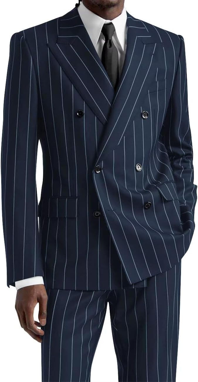 Wangyue Pinstripe Men's Suits Gomez Addams Costume 2 Piece 1920s Costumes Mens Gangster Stripe Double Breasted Halloween