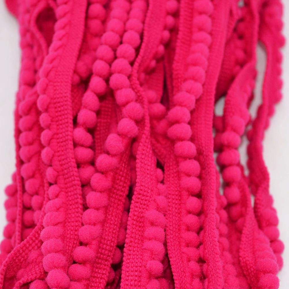 5 Yard Lace Trim Ribbon Pompom Lace Fabric Ball Braid Lace Fringe Ribbons DIY Material Craft Apparel Sewing Accessories,Rose red