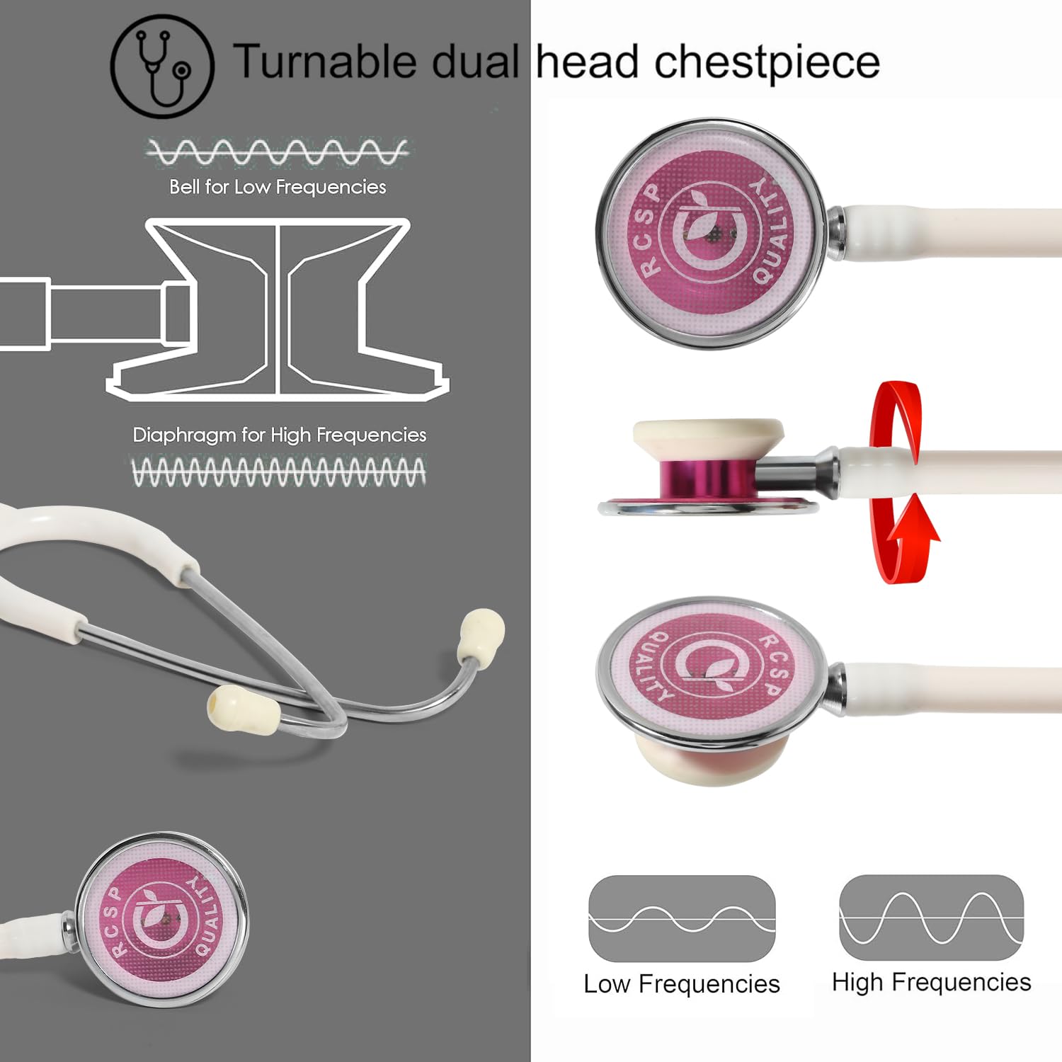 RCSP Stethoscope for Doctors and Professional Medical Student Light Weight Jointless Tube Soft Earknobe MICRO AL White Aluminium Chest Piece 3