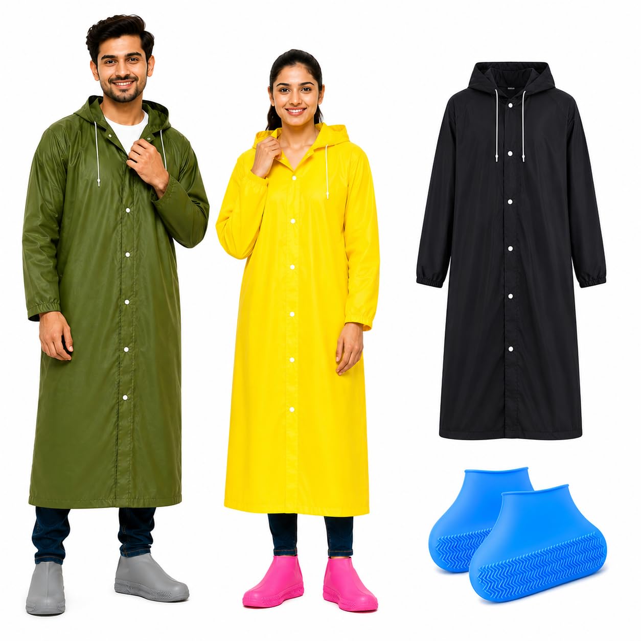 Waterproof EVA Raincoat with Waterproof Silicone Shoe Covers Combo | Reusable Hooded Raincoat for Men & Women | Anti-Slip Rain Shoe Covers for Bike, Travel, Camping & Outdoor Use (Random Color)-image-40