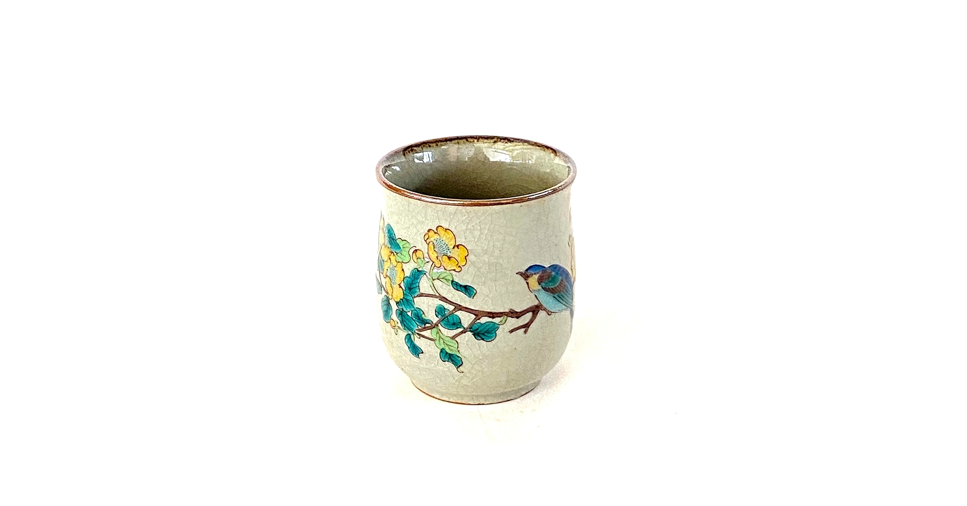 九谷　金襴手　窓絵　松竹梅の図　りん茶碗　湯呑　F336AS-fbul 九谷 金襴手 窓絵 松竹梅の図 りん茶碗 湯呑 F336AS-fbul 九谷