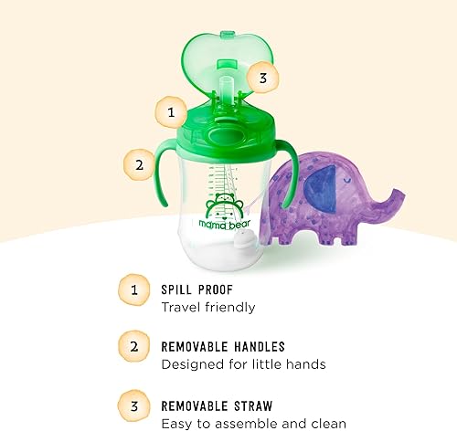 Miniatura 3 de Mama Bear Vaso para sorber, silicona, 9 onzas, popote con peso, paquete de 4, azulverde
