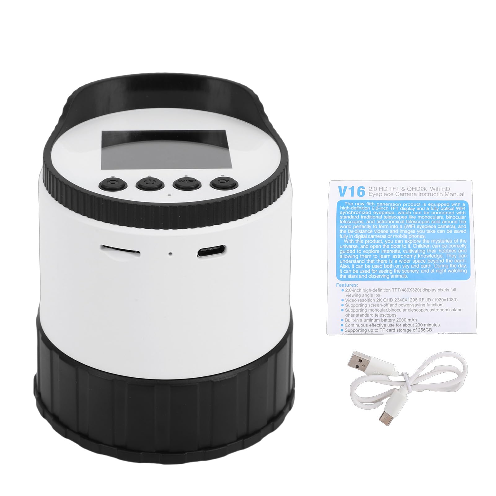 Cuifati WiFi Telescopio Cámara Ocular 2K HD 4MP CMOS Pantalla de 2", Ocular Electrónico para Telescopio y Microscopio, Cámara Astronómica para Astrofotografía Observación de Aves, Soporta 256GB