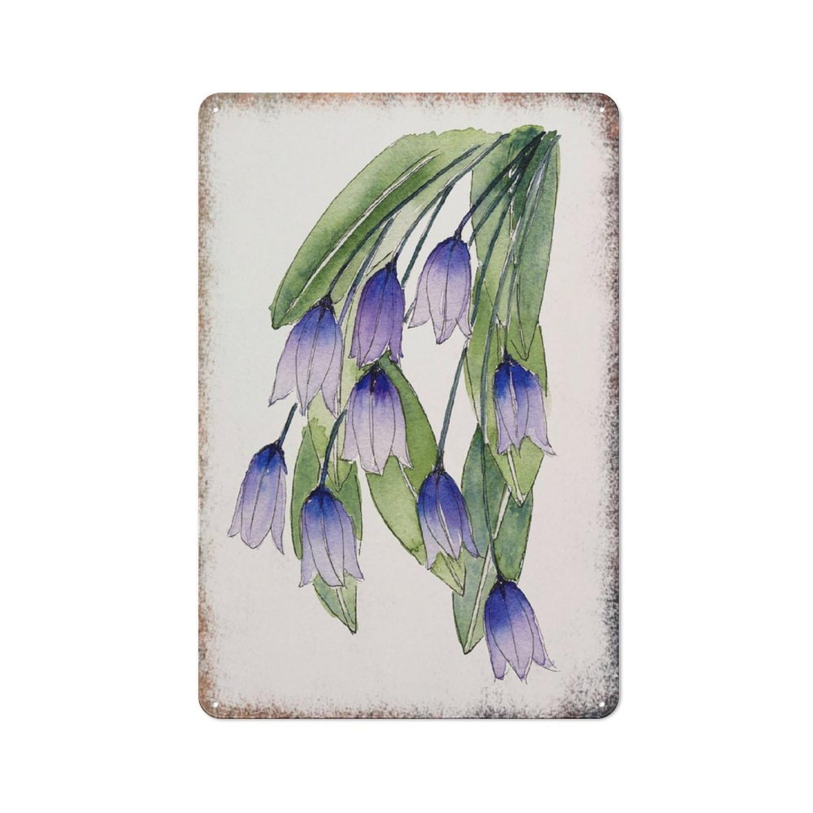 Bluebell Native Flower Watercolor Metal Wall Art Floral Decor Sign for Kitchen Bedroom Outdoor Restaurant Cafe Bar 8x12 Inch