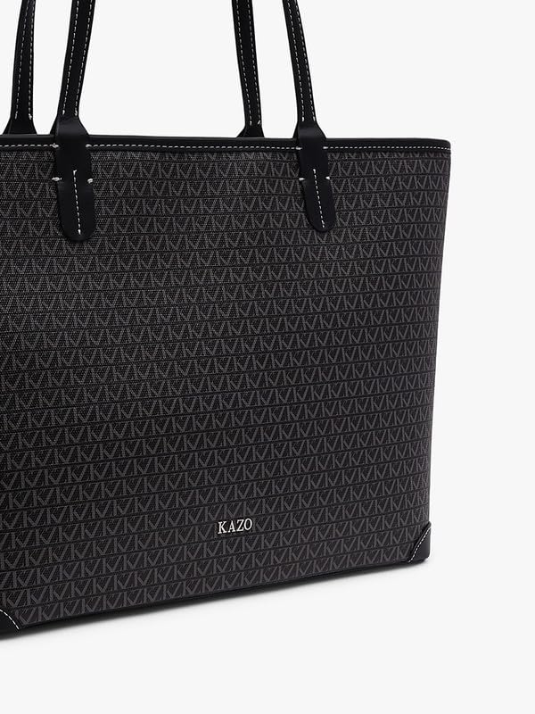 Image of Kazo Marcelle Tote | Premium Faux Leather Handbag for Women | Spacious Printed Shopper with All-Over KZ Logo | Fits 15 inch Laptop