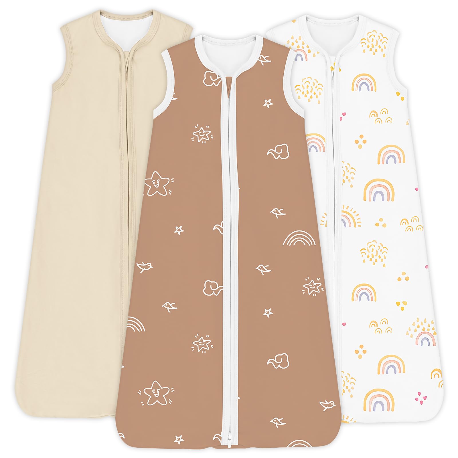 Baby Sleep Sack 0.5 TOG, Lightweight Breathable Wearable Blanket with Zipper, 0-3-6-12-24M-4T, 3-Pack