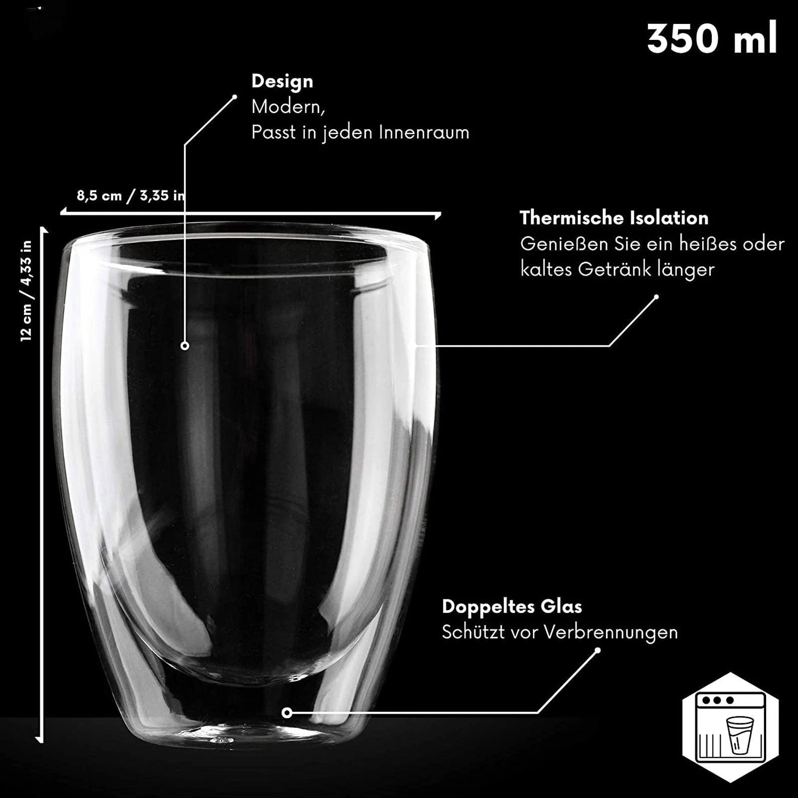 6 Stück 350 ml doppelwandiges Teeglas für Bier, Kaffee, handgefertigt, kreatives Getränk, transparentes Trinkgeschirr (Einheitsgröße) (Einheitsgröße)