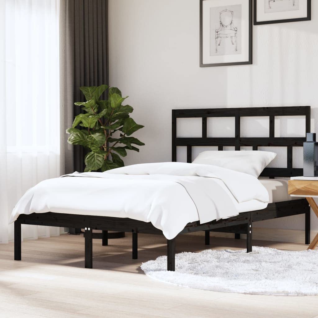 lite drewno sosnowe nowoczesna sypialnia z zagłówkiem czarny 150x200 cm | Rama łóżka czarna 150x200 cm lite drewno sosnowe z zagłówkiem