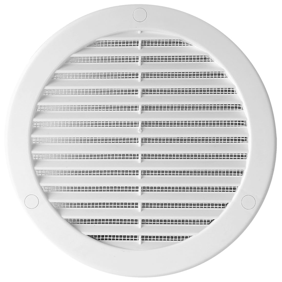 White Louvred Wall Vent Grille with Flyscreen and Screw Caps, Ø 150 mm / 6 in, Air Ventilation Duct Cover with Anti-Insect Mesh and Flat Back, Tough and Durable ABS Plastic — image 1