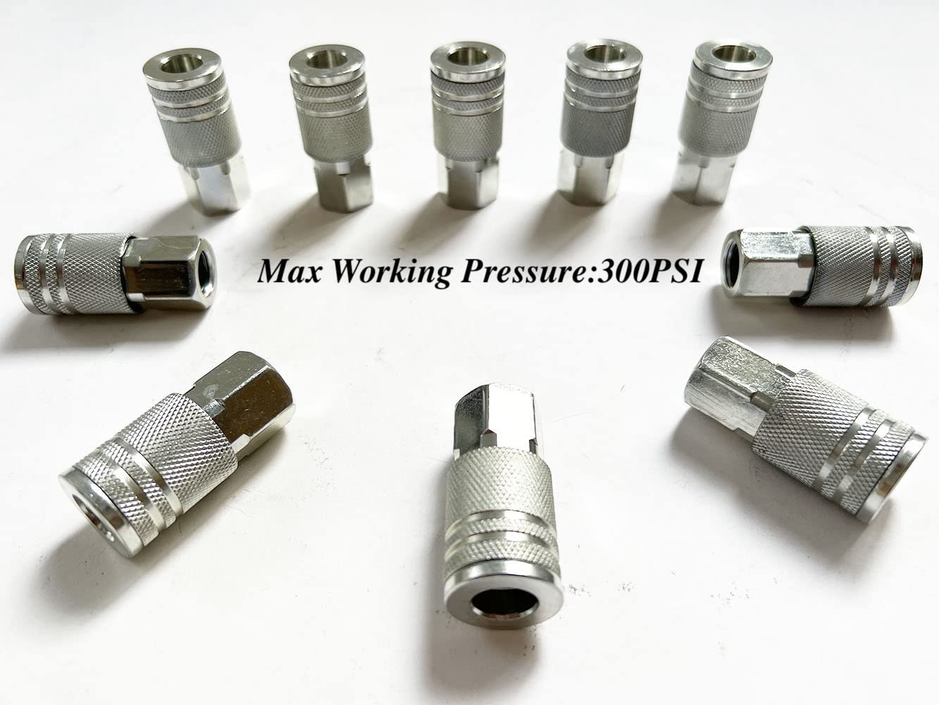 SANFU Acoplador industrial hembra de acero de 1/4 pulgadas, accesorios de manguera de aire, roscas hembra de 1/4 pulgadas, conector rápido, acoplador de aire con caja de almacenamiento, paquete de 10