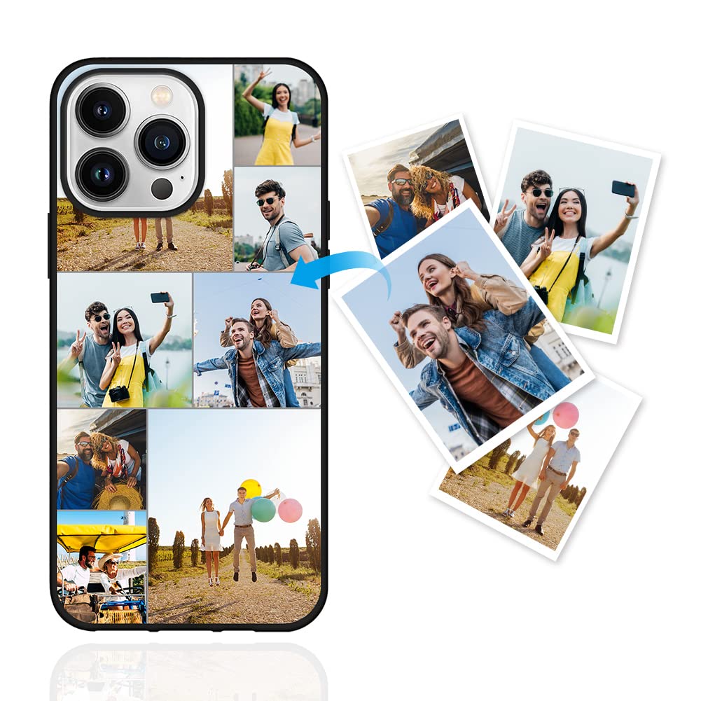 mozitify Personalized Phone Case for iPhone 14 Pro Max, Multi-Photo Soft TPU Anti-Scratch Protective Phone Case, Customized Photo Text Cover