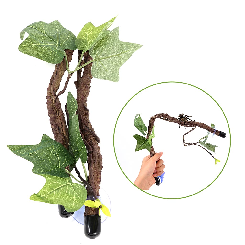 XAGMODSHN Climbing with Leaves Terrarium Plant Decoration with Suction Cup for Snake 2 Pieces Set