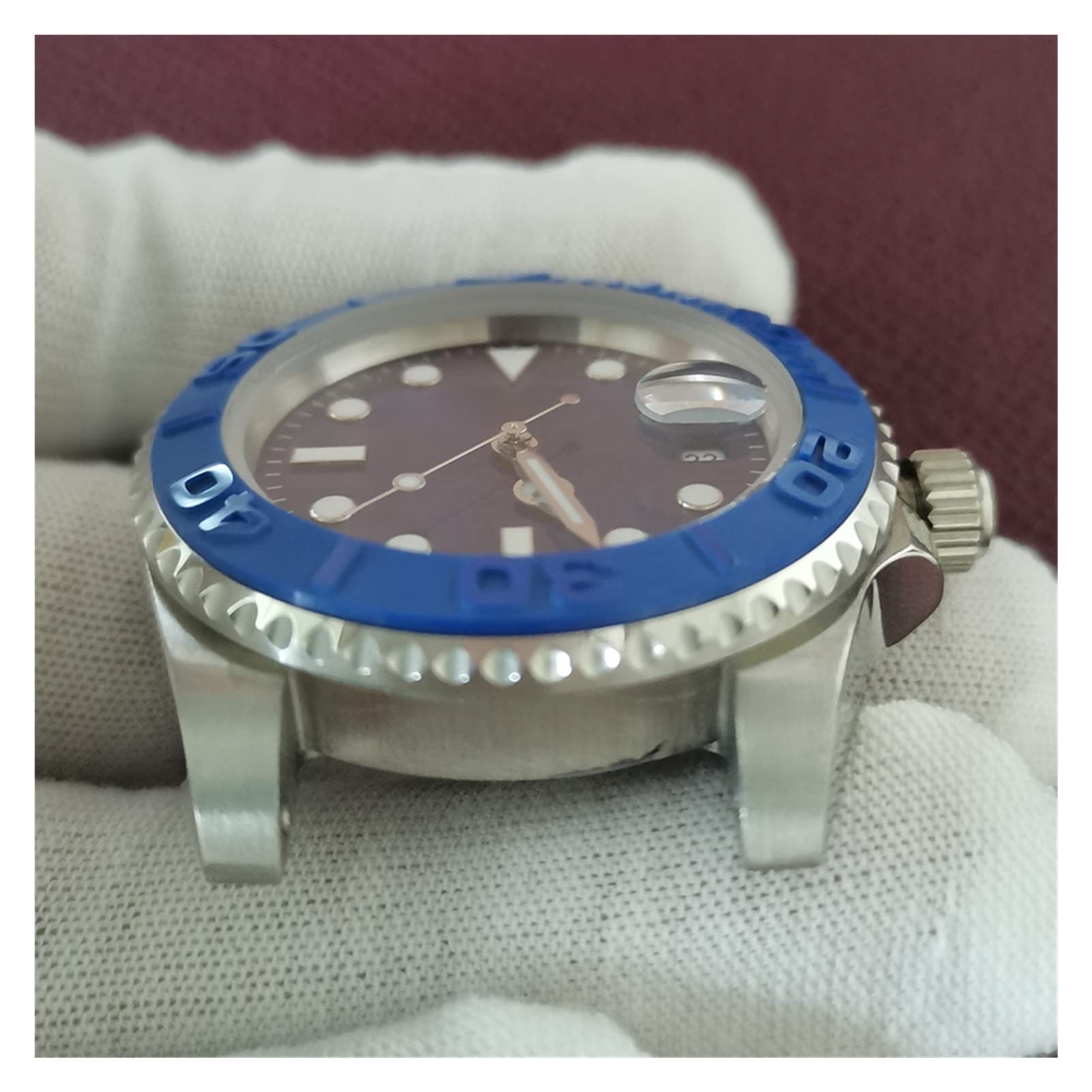 SUB Zegarek z automatycznym mechanizmem 40 mm obudowa ze stali nierdzewnej akcesoria do modyfikacji dla mężczyzn niebieska tarcza świecący wskaźnik ceramiczna ramka etui na zegarek okulary (8