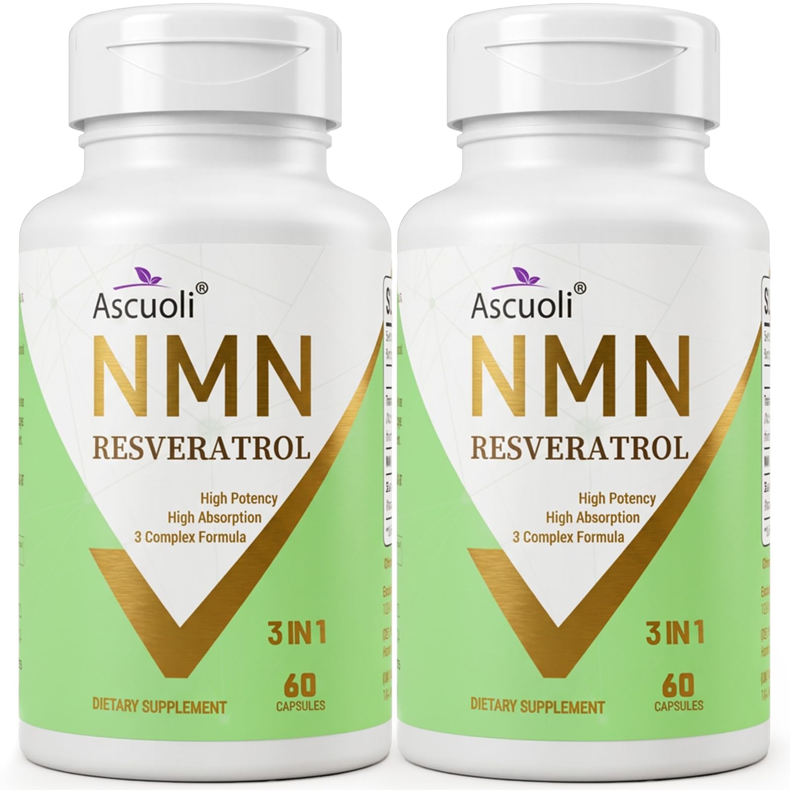 99% Pure NMN Resveratrol 1150mg per Serving, 3-in-1 NMN Supplement, 120 Cap Green 60 Count (Pack of 2)