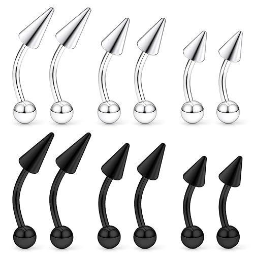 Hnxnskt Angel Bites Piercing Jewelry Surgical Steel Vertical Labret Lip Jewelry 16G Snake Bites Piercing Jewelry Curved Barbell Long Spike Eyebrow Rings for Women Men 16g 6mm/8mm/10mm - 16g,silvertone+black