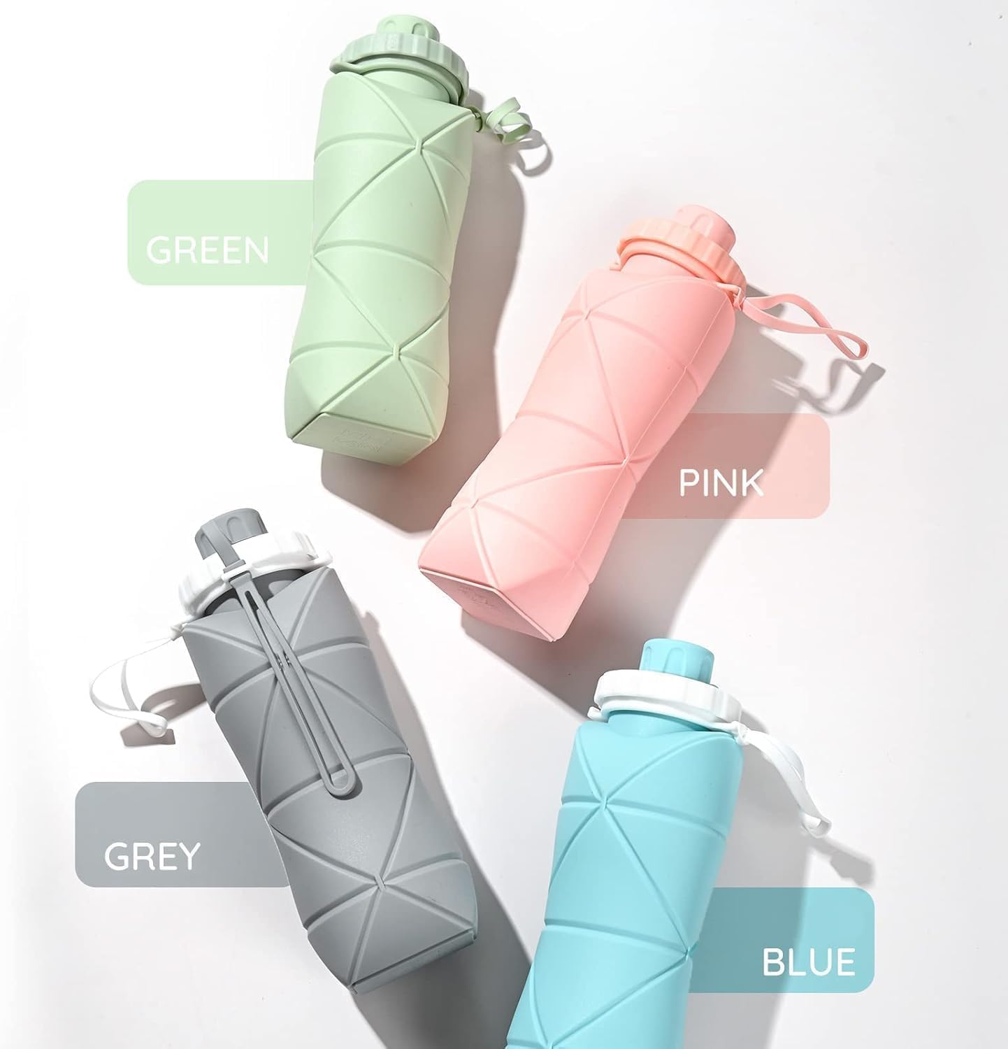 WANDF Collapsible Water Bottle Leakproof Valve 600ML Reuseable BPA Free Silicone Foldable Water Bottle for Gym Camping HikingYoga Travel Sports Lightweight Durable-Multicolour 1