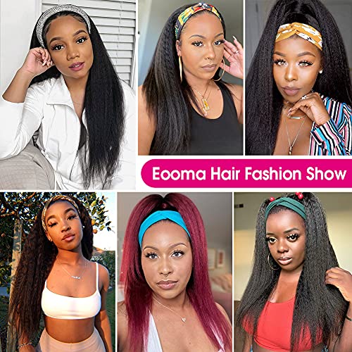 Eooma Kinky Straight Headband Wig Human Hair Glueless Headband Wigs for Black Women None Lace Front Human Hair Wigs 150% Density 20 Inch