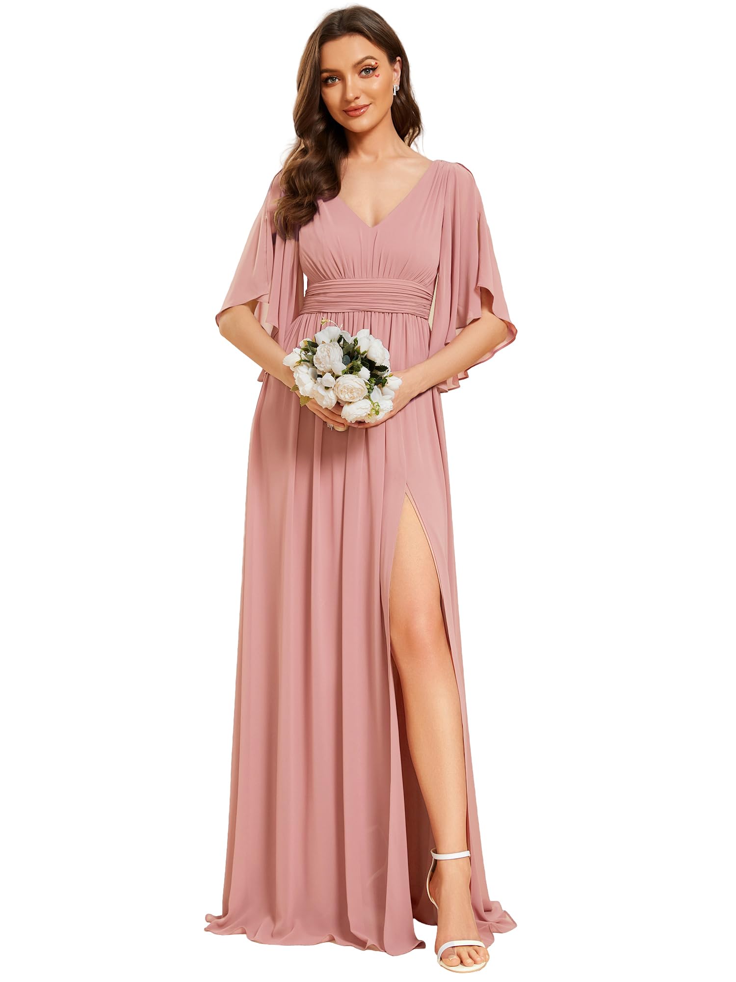 Ever-Pretty Robe de Demoiselle d'honneur Élégante Satin À Col en V Midi ES01886