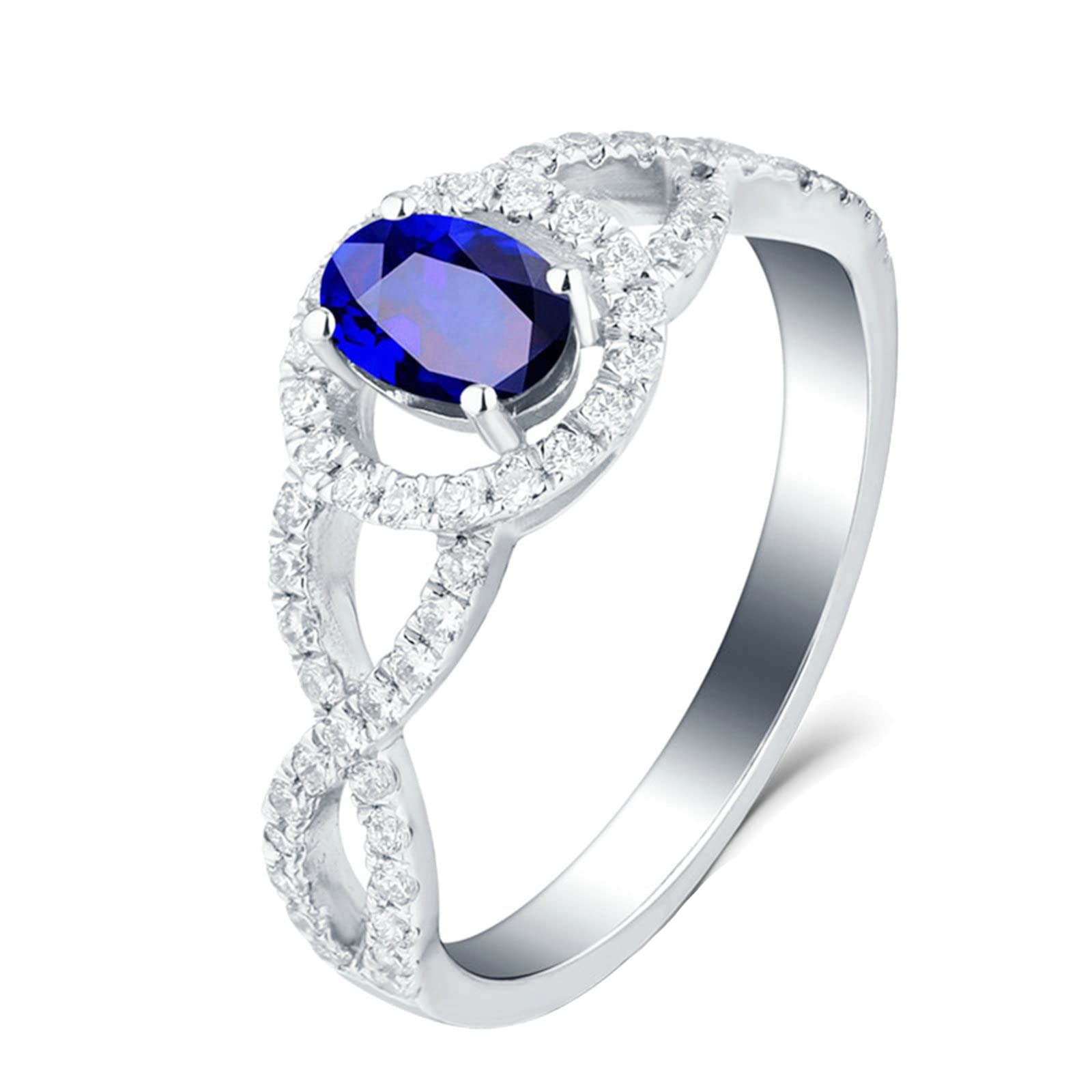Anello in Oro con Saphir, Oro Bianco 750 Ovale Forma 0.41ct-1ct Zaffiro e Diamante Fedi Nuziali Donna Misura 6,75-27