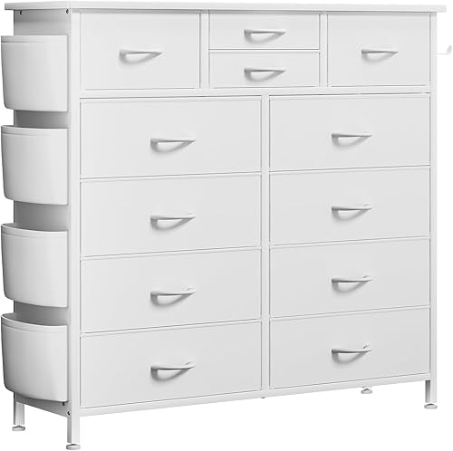 Miniatura 1 de Himusi Cómoda para dormitorio con 10 cajones, torre de almacenamiento de tela con bolsillos laterales, cómoda alta para guardería, pasillo, armarios