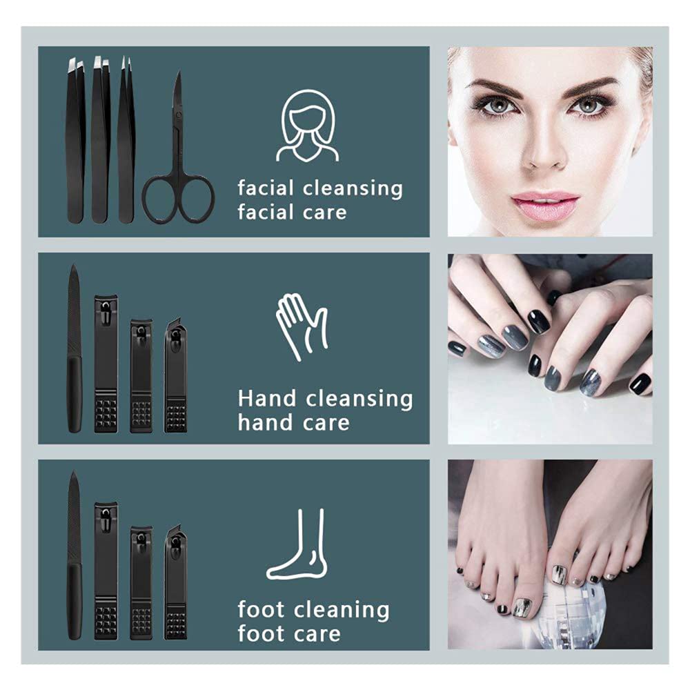 Tagliaunghie Kit per Toelettatura Professionale Kit di Strumenti 18 in 1 Set per Manicure in Acciaio Inossidabile Tagliaunghie con Custodia in Pelle,Black