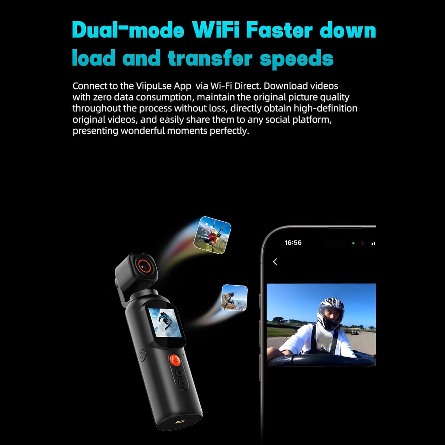 Akozon 2K Handheld Video Camera HD 350 Rotating Head WiFi Electronic Stabilization Wide Angle Handheld Camcorder with APP for Travel