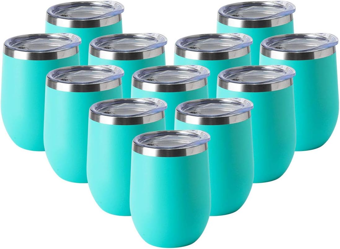COMOOO 12oz Wine Tumbler With Lid And Straw, Stainless Steel Stemless Wine Glass, Double Wall Vacuum